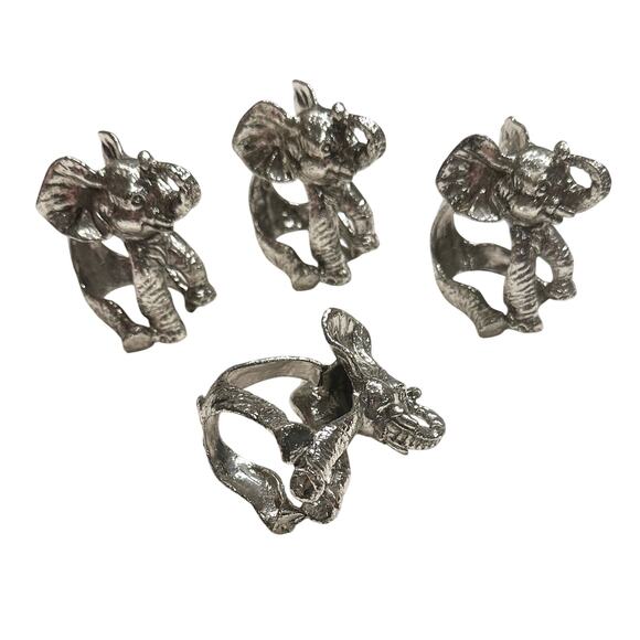 4 Vintage Arthur Court Baby Elephant Napkin Rings Holders Heavy Silvertone - Picture 4 of 10